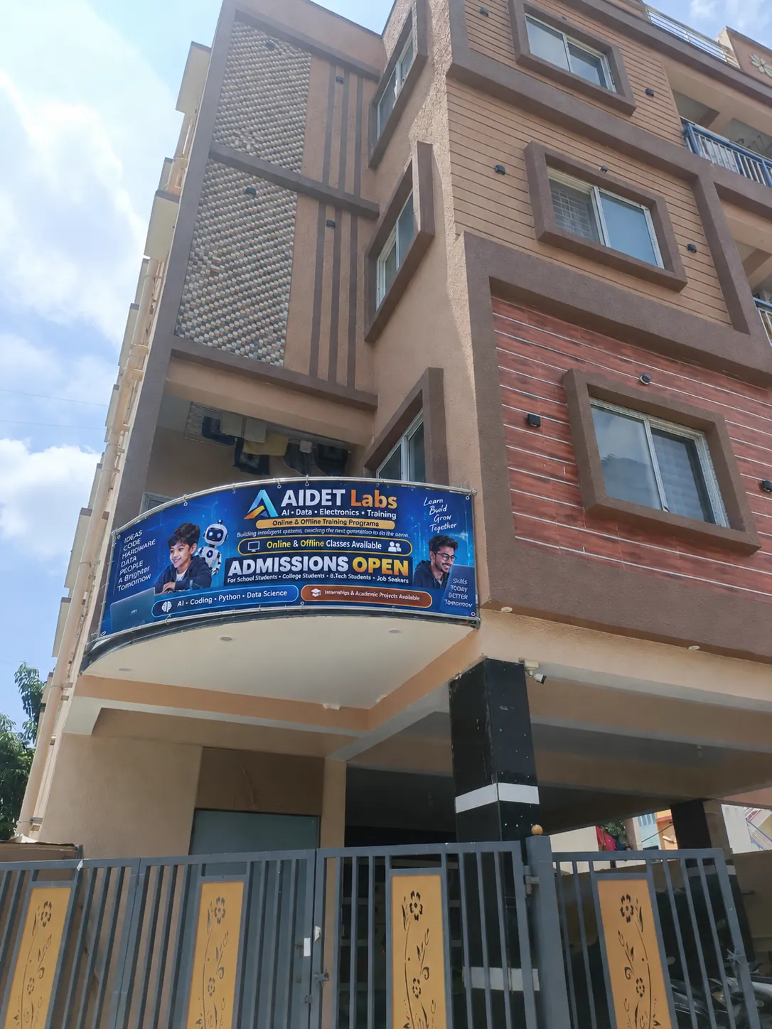 AIDET Labs building and signage at Main Rd, Kodigehalli, Krishnarajapuram, Bengaluru